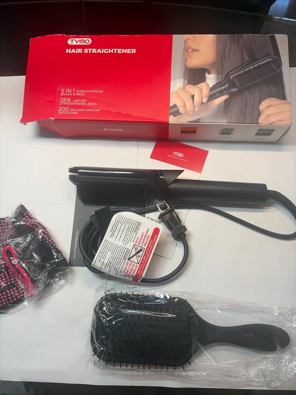 TYMO Flipro Flat Iron Hair Straightener Brush 2 in 1, 200M Ions Ceramic Hot Comb